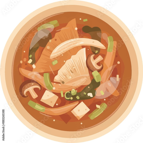 Delicious bowl of soup with seafood.