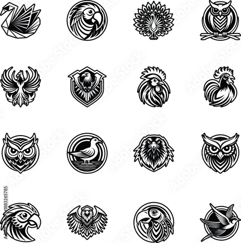 Pack of Glyph Style Bird Emblem Icons 

