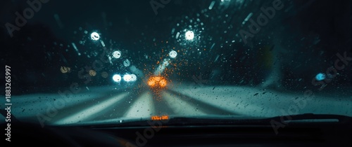 Winter night scene through ...