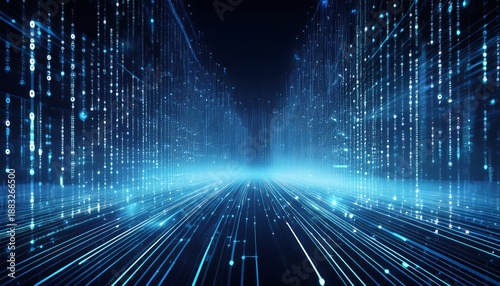 abstract digital data stream flowing code binary code technological background
