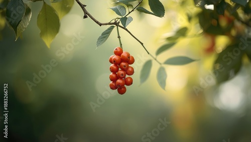 White-leaved rowan branch used as a natural backdrop or decorative frame in seasonal garden settings