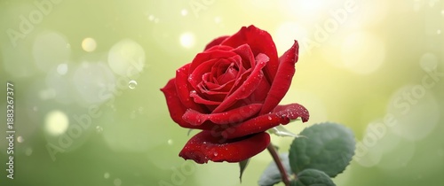 Vibrant red garden rose in full bloom with intricate petal details, perfect for magazine, social media, or poster display