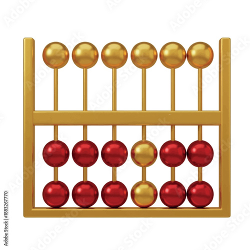 Golden abacus with red beads calculator.