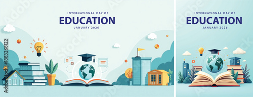 Flat illustration education day background, internasional day of education background for social media template design