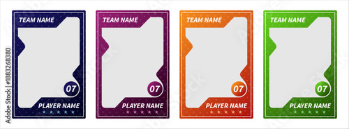 Game sports card template set. Trading card frames for football, soccer, basketball, hockey and volleyball players, vector photo borders and sport flyer layout design on white background