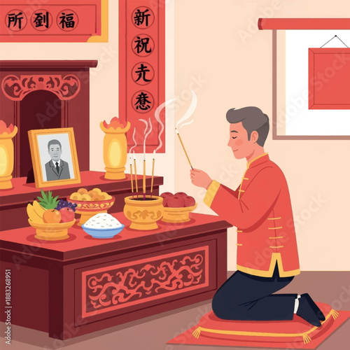 Man burning incense in ritual.