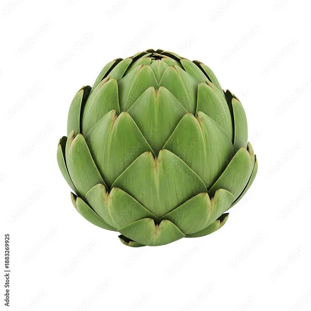 Fototapeta premium Green Artichoke Vegetable with Layered Leaves fresh isolated on Transparent Background
