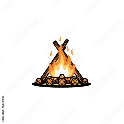 Illustration of a Campfire Burning Brightly with Flames.