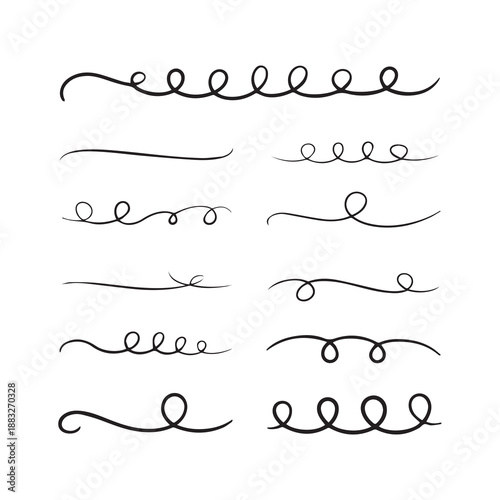 Hand drawn swirls and loops forming decorative line elements in minimalistic illustration