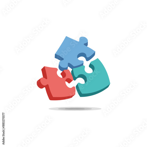 Three Colored Jigsaw Puzzle Pieces Interlocking.