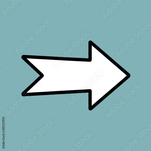 A white arrow with a black outline points to the right on a muted blue background.
