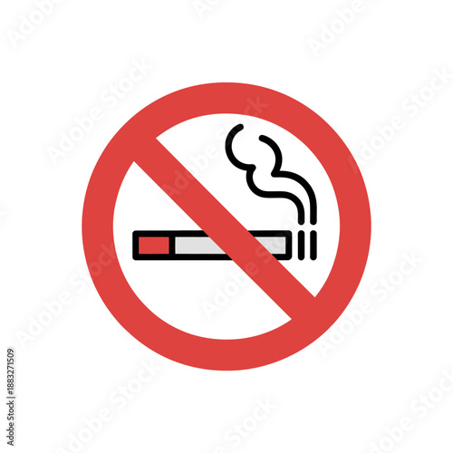 A red circle with a diagonal line through a cigarette and smoke, indicating no smoking.