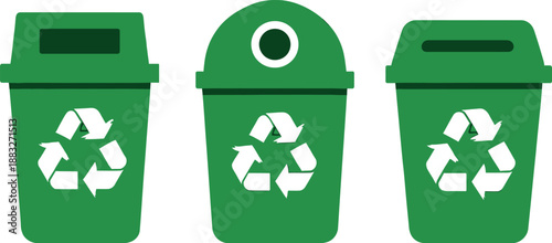 Three Green Recycling Bins