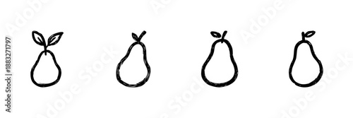 Pear Growth Stages Line Icon Set In Doodle Style. Fruit Development And Maturation Outline Sketch Collection. Agricultural And Botanical Illustration. Hand Drawn Isolated Vector Illustration