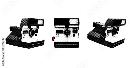Vintage instant camera retro pop art style triptych