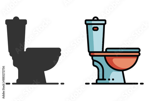 Toilet Silhouette Vector, Toilet WC Bathroom Icon, Flat and Solid Style Isolated Illustration.