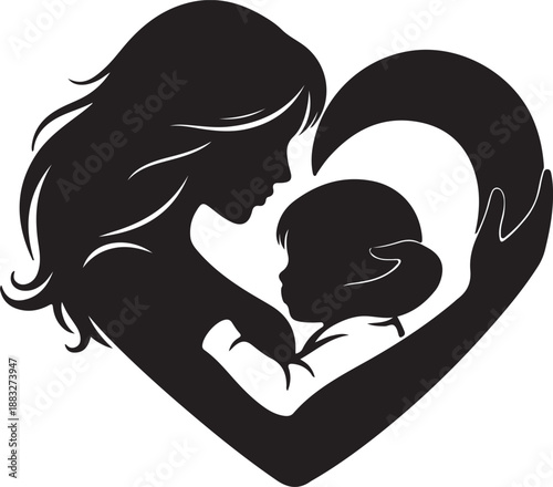Mother and child forming a heart shape together in silhouette love