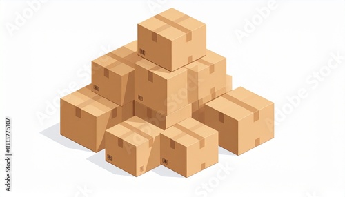 積み上げられた段ボール箱と配送物流のイラスト素材