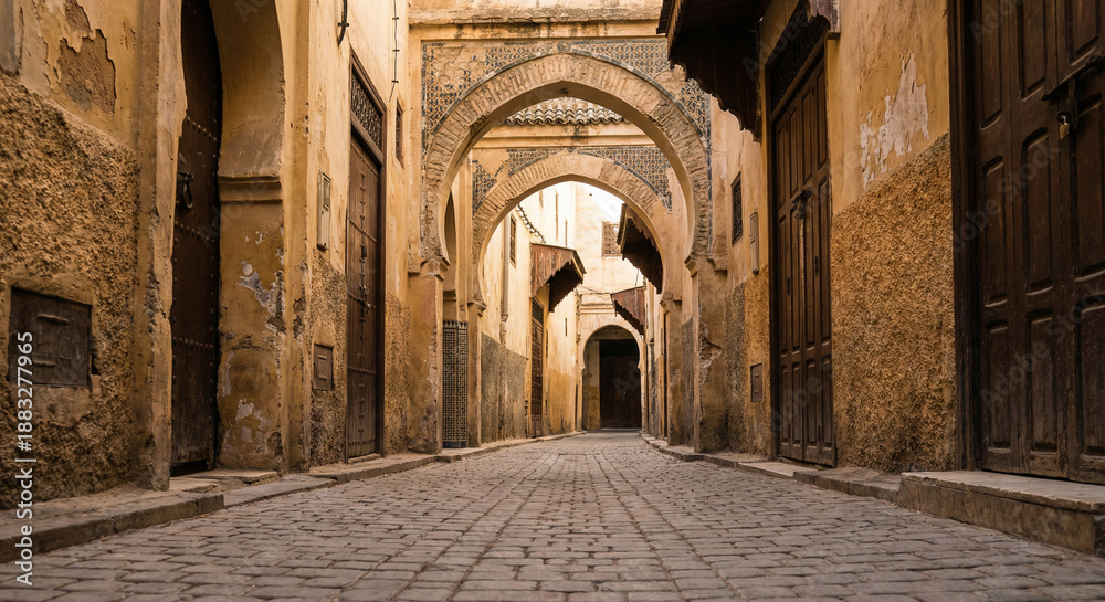 Obraz premium Ancient stone alley featuring weathered walls, textured stones, and a narrow historic pathway. Soft natural light enhances the timeless atmosphere of an old town street, creating a calm and authentic 
