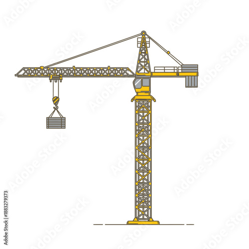 Construction crane lifting a container, essential equipment for building projects, industrial machinery.