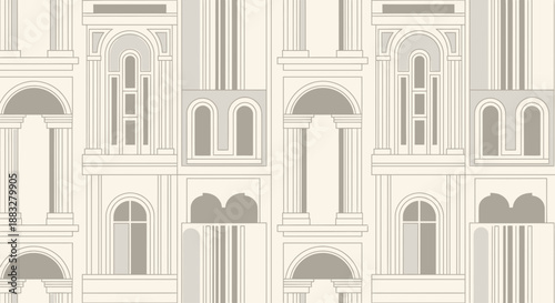 Vintage Architectural Facade Pattern with Arches and Columns