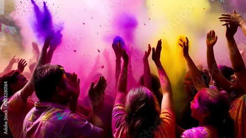 Wallpaper Mural Silhouette of crowd throwing colorful powder during holi festival celebration with hands raised Torontodigital.ca