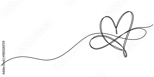 Infinity love symbol with heart. One line art. Infinity symbol with love continuous one line drawing