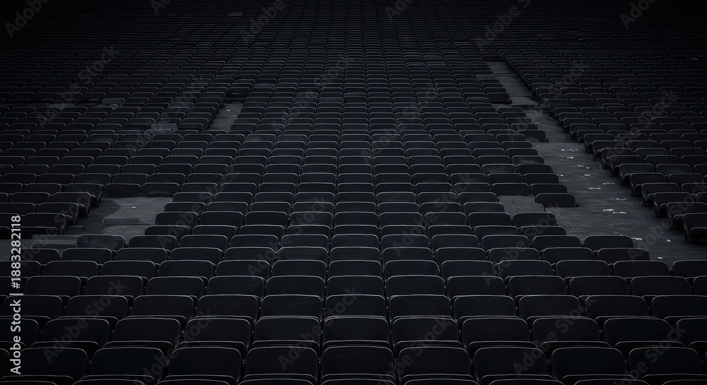 Fototapeta premium A seemingly infinite expanse of uniform, empty stadium seating stretching far beyond the viewer's sight, resembling a deep, synthetic ocean ,silent ,background ,blue