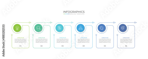 Infographic vector element design template with 6 steps process or options suitable for business data presentation.