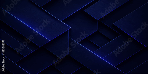 A dark blue abstract background featuring a 3d geometric pattern of square blocks and cubes creates a high-tech digital texture for a professional business wallpaper illustration