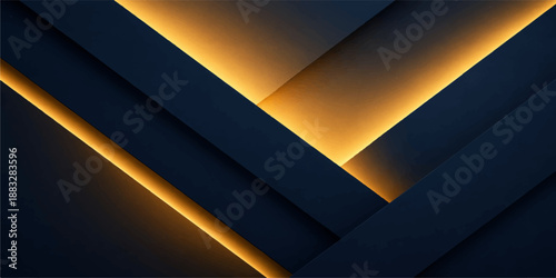 Abstract metal background vector with 3d gold and blue lines creates a professional business banner template featuring an orange light pattern for a modern web wallpaper backdrop art design