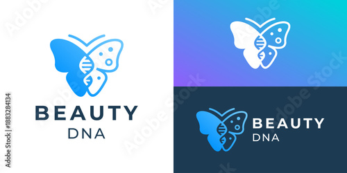 Creative simple beauty dna logo template. Butterfly with DNA symbol logo design vector illustration.