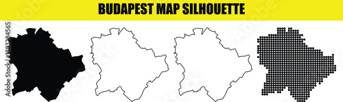 Budapest Hungary map silhouette vector set illustration abstract dotted outline blank solid shapes graphic element vector art bundle template