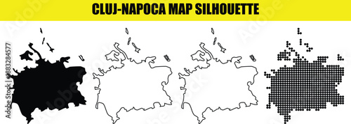 Cluj-napoca romania map silhouette vector set illustration abstract dotted outline blank solid shapes graphic element vector art bundle template