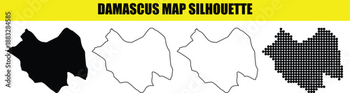 Damascus Syria map silhouette vector set illustration abstract dotted outline blank solid shapes graphic element vector art bundle template