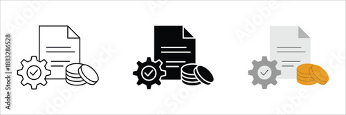 Iconic representation of financial document management, illustrating cost optimization settings and monetary value for budget planning and expense tracking projects