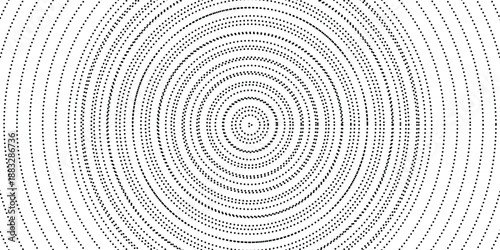 Radial halftone spotted gradient background. Dotted stains concentric texture with fading effect. Black and white circle shade wallpaper. Grunge rough vector. Monochrome geometric backdrop.