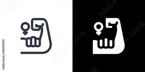 Strong Woman icon concept with flat Black White Background. Vector illustration.