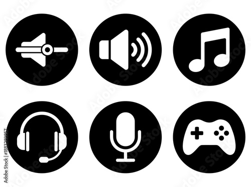Modern vector set icon of audio, sound, and gaming controls for digital media interface design