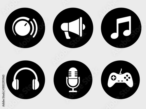 Audio and gaming vector set icon pack for digital design
