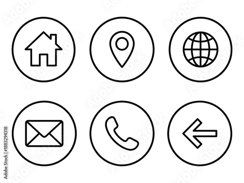 Set of vector icons for contact, navigation, and communication
