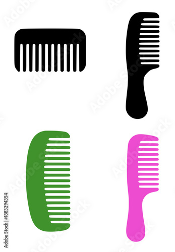 4 comb illustrations, silhouettes, transparent background