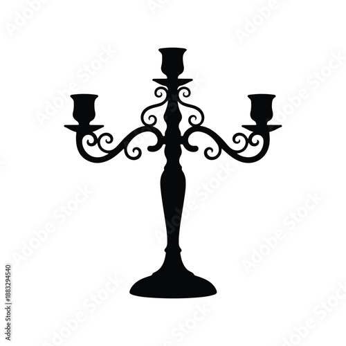 Three Candle Candelabra Black Silhouette Vector