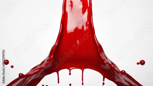 Dynamic splash of vibrant red liquid paint creating abstract shapes against a clean white background.