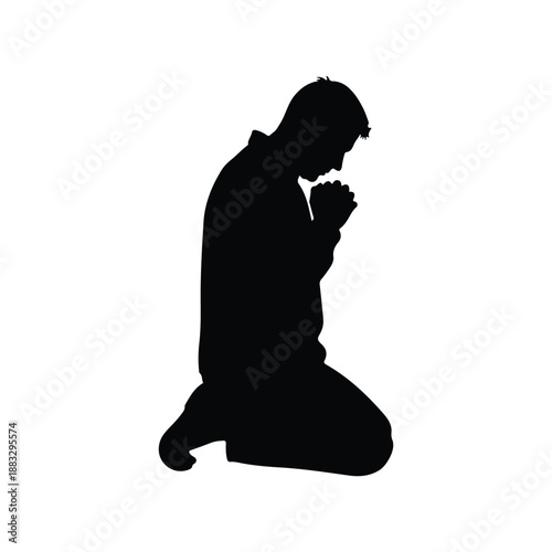 Man Kneeling In Prayer Silhouette Vector