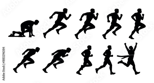 Dynamic silhouettes of a runner's progression in motion stages