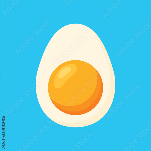 Boiled egg flat vector illustration isolated on a blue background