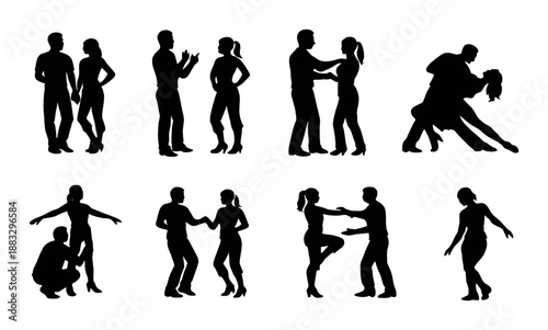 Silhouette couples dancing: graceful movements and rhythmic poses in shadow