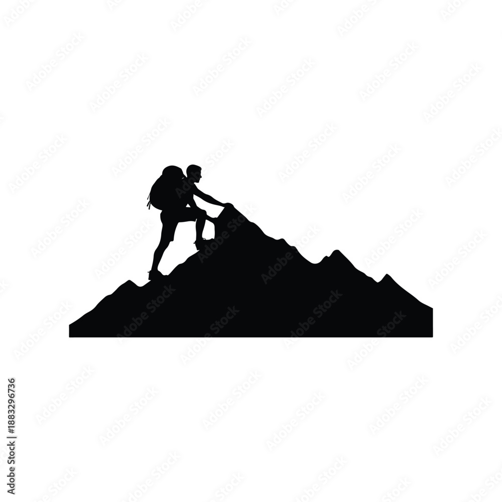 Fototapeta premium Hiker Climbing Mountain Achievement Silhouette Vector