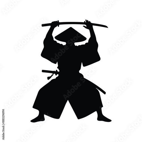 Samurai Warrior Action Pose Silhouette Vector